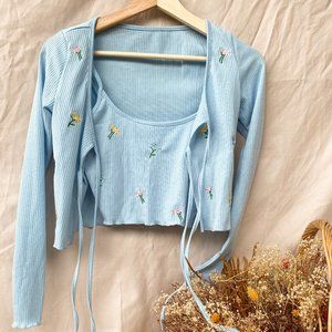 Lily Floral Blue 2 piece Top and Matching Cardigan